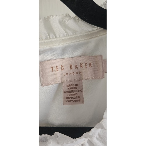 TED BAKER LONDON floral long sleeve shift lined dress ruffle neck woman Sz‎ 5 - Picture 5 of 9